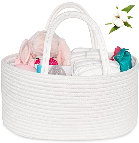 ABenkle Baby Diaper Caddy, Nursery Storage Bin and Car Organizer for Diapers Wipes, Cotton Rope Basket Changing Table Caddy