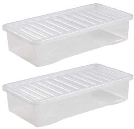 VTL® 43 Litre Underbed Clear Plastic Storage Boxes With Clear Lids Home Office Stackable Strong Quality - Set Of 2