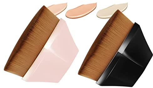AUAUY 2 PCS Foundation Brush, Flacher Foundation Pinsel, Super Hot Seamless Magic, Liquid Makeup Brush, Make up Foundation Bürste, Tragbarer Groove Design Blush Pinsel mit Kasten (Schwarz+Rose)