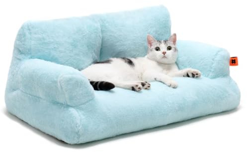 MEWOOFUN Cama Mullida y Suave para Gatos Medianos y Pequeños, Sofá con Base Antideslizante (Blue)