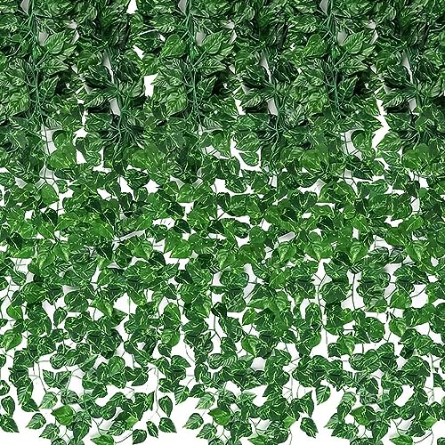 ANBOWEI Lierre Artificiel Guirlande 12 Pièces Faux Lierre Decoration 90 Pieds Liane 5-7cm Feuillage avec Serre Câbles pour Mariage Patio Bureau Fête Noël Décoration d'halloween Deco Chambre