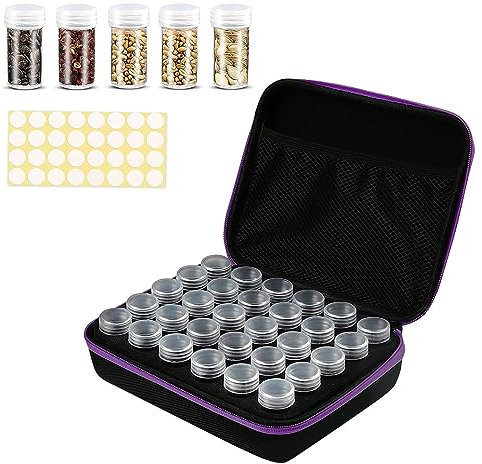 5D Diamond Painting Zubehör Boxen,Diamant Painting Aufbewahrungsbox,30 Fächer Aufbewahrungsbox mit Stickers,Diamond Painting Zubehör für Diamond Painting Bilder Strass Perlen DIY Handwerk (Lila)