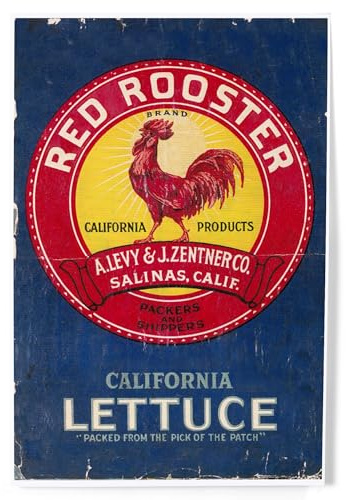 Lantern Press Red Rooster Vegetable, Vintage Crate Label, 8x12 Inch Art Print Wall Decor