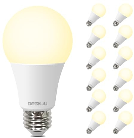 DEGNJU Lampadine da 100 Watt Eqv, lampadine calde a LED 1400LM, luce bianca morbida E26, 13 W, 15000H, non dimmerabili, lampadine bianche per ambienti, confezione da 12