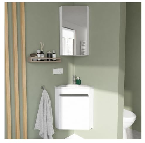 MOB-IN Ensemble Lave-Mains Angle Suspendu SKINO avec Robinet et Armoire d'angle
