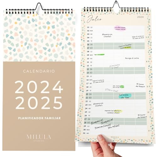 Calendario de Pared 2024/25 - Calendario Mensual - Agenda familiar Julio 2024 - dic 2025 - Calendario mensual grande 2024 2025 - Calendario familiar con planificación anual - Calendario pared