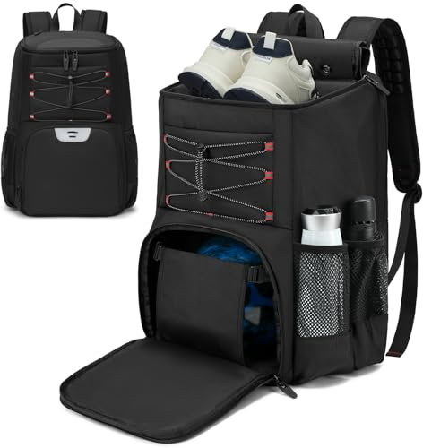 BOSSTIN Bowling-Rucksack, Bowlingtasche mit Schuhtasche und Bowling-Zubehör, Bowlingballtasche mit gepolstertem Ballhalter, 1 Ball, Schwarz (Schwarz)