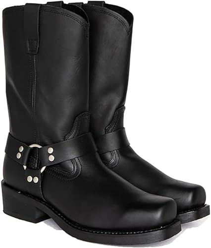 SUWFEZUF Botas de motociclista de cuero de PU para hombre Botas de media pantorrilla de caballero Botas de motociclista de vaquero occidental con punta cuadrada,42,C
