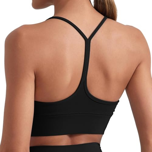 Memoryee Sujetadores Deportivos Mujer Alto Impacto Espalda en Y Sin Aros Cuello Halter Acolchado Comodidad Bralettes de Mujer Top de Gimnasio para Entrenamiento Yoga Correr Baile Negro M
