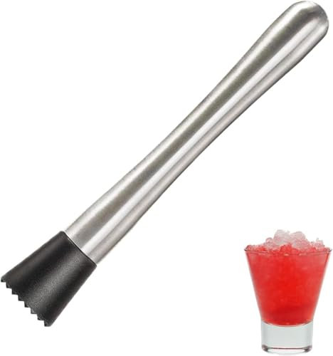 Ice Crusher Bar Stick, Stainless Steel Cocktail Muddler, Multi Functional Muddler with Grooved Head, for Crushing Ice Cubes Mashing Fruits Milk Tea Lemon Smasher Making Food Cocktail Making Tool