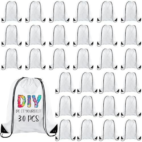 YFNVH 30 sacchetti da ginnastica a sublimazione, 38 x 42 cm, in poliestere, colore bianco, per bambini, con coulisse, per sport, fitness, progetti fai da te