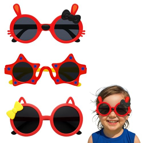 GGUFAY 3 Piezas Gafas de Sol Niña, Gafas Fiesta Divertidas Gafas Festival Infantiles,Gafas Sol Niño, Gafas Sol Bebe,para Niñas Niños al Aire Libre Playa Lindo Eyewear