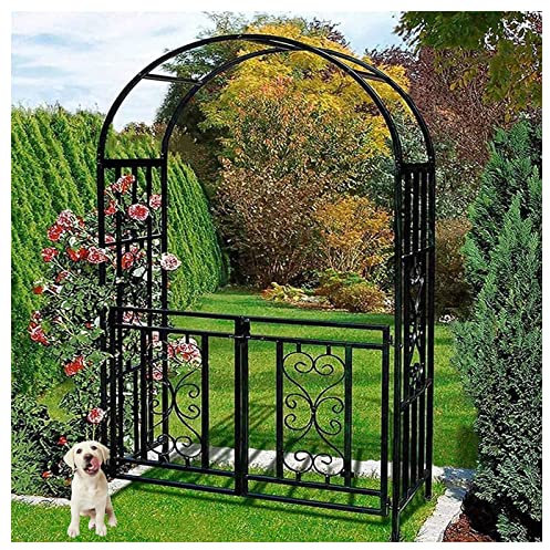 Grande arche de rosier avec porte, tonnelle de jardin en métal robuste, treillage noir pour grimper, pergola résistante aux intempéries, support de fleurs, dimensions : 114 x 52 x 210 cm