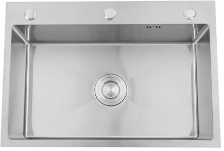 Lavello da incasso in acciaio inox 304, 65 x 45 cm, ad angolo retto, con rivestimento nano, lavandino con troppopieno, per cucina, bagno (argento)