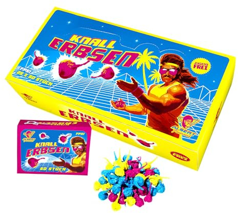 vama Funke Albert Knallerbsen – Retro Neon-Edition | Ganzjährig & jugendfrei ab 12 Jahren | Bunte Knallkörper für Kinder & Erwachsene | Partyspaß & Nostalgie pur (10)