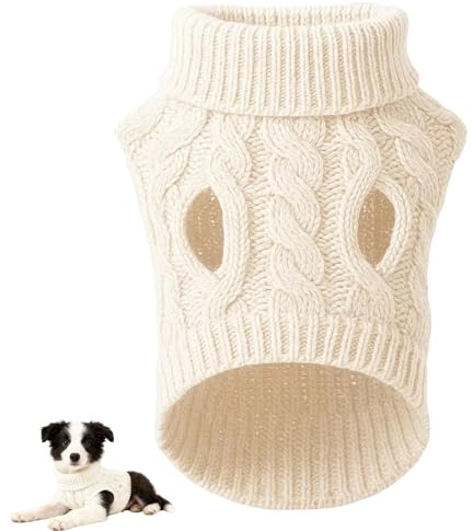 Dog Sweaters For Small Dogs, Warm Knit Dog Jumpers Small, Elastic Pet Clothing for Cold Weather Protection, Cozy Outfit for Daily Walks and Indoor Comfort (XL Size/White)