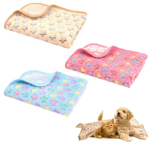 Neerow 3 Pack Dog Blanket Washable, 76 x 52 cm Soft Fluffy Cat Blanket, 3 Colors Puppy Pet Blankets for Indoor Cats Dogs Sofa Bed