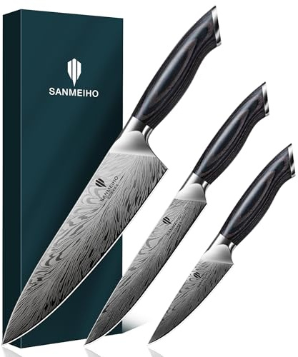 SANMEIHO Set Cuchillos de Cocina Acero en Polvo 3 Piezas, Cuchillos de Chef