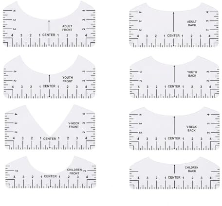Lahkvor Set de 8 Reglas Guía para Camisetas (Cuello en V y Redondo), Herramienta de Centrado de PVC para Alinear Diseños, Ayuda de Posicionamiento para Delantero y Trasera