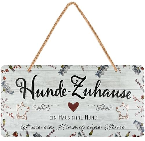 LANOLU retro Blechschild, lustiges Hundeschild als Türschild Hund Deko, Spruch Wer sagt Glück kann man nicht anfassen, Hunde Zuhause, mit Juteseil Kordel, 16x32 cm