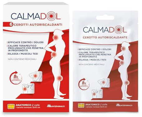 Calmadol Cerotti Autoriscaldanti, con Arnica e Artiglio del Diavolo, per Dolori Muscolari e Articolari, Calore Prolungato 8 Ore, Senza Medicinali, 6 Cerotti Monouso