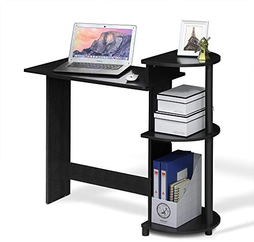 Furinno Compact Computer Desk, Study Desk with Shelves, Americano/Black, 99 (W) x 85.3 (H) x 39.4 (D) cm