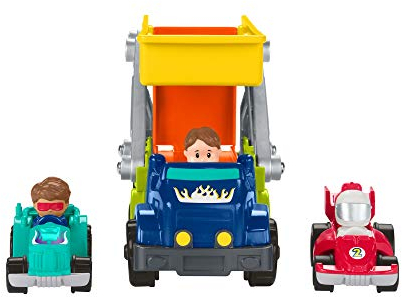 Fisher-Price HBX23 - Little People Ramp 'n Go 2-in-1 Autotransporter Spielset, mit 2 Wheelies Autos und 3 Figuren, Babyspielzeug, für Kinder von 18 Monaten bis 5 Jahren