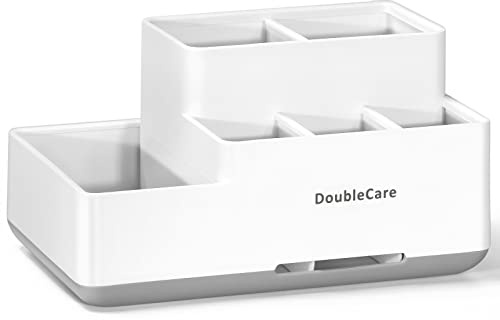 Soporte Cepillo de Dientes, Limpieza Extraíble Porta Cepillo de Dientes,5 Compartimentos de Almacenamiento Multifuncional para Pasta de Dientes, Afeitadora, Productos para el Cuidado de la Piel，Gris
