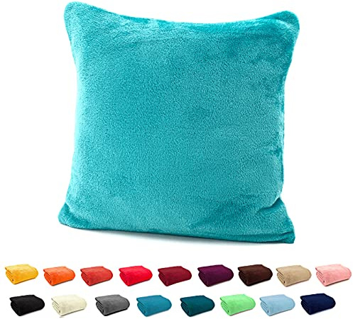 heimtexland ® Flanell Kuschel Kissen Super Soft Dekokissen Plüsch Typ380 Kissenhülle Petrol Türkis 48x48 cm