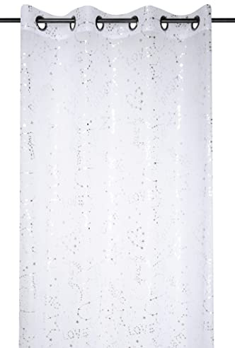 Stof - Rideau Voile Motif Licorne - Polyester - Blanc et Brillant -140 x 260 cm - Modèle Unicorn_Dream - Idéal Chambre Enfant