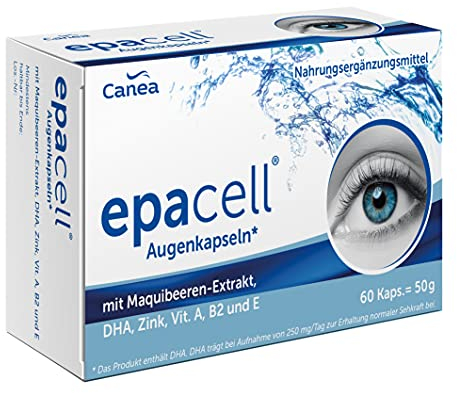 epacell Augenvitamine, mit Vitamin A, B2, E, Zink und DHA, Für verringerte Augenmüdigkeit, unterstützt die Sehkraft, Optimal für Kontaktlinsenträger, 60 St.