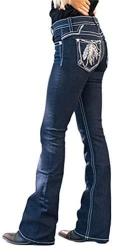 Minetom Jean Évasé pour Femme Coupe Bootcut Taille Haute Jeans Rétro Taille Élastique Flare Pantalon en Denim B Bleu S