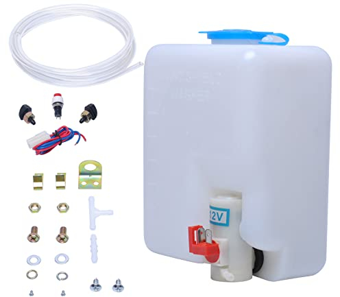 Universal Auto Scheibenwaschanlage Pumpe 12V mit Jet-Knopfschalter 160186 Poweka Universal-Windschutzscheibenwaschanlage mit beleuchtetem Vorratsbehälter-Flaschensatz