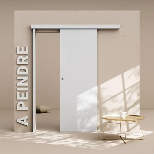Porte Coulissante avec Rail - Prépeinte Plane 73 cm - Avec butée