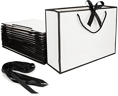 SENENQU 24 Pack White Large Paper Gift Bags with Handles, 40 x 12 x 28cm, Reusable Kraft Carrier Bags for Shopping, Birthday, Wedding, Present Packaging