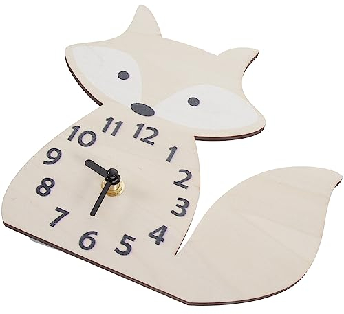 HOMSFOU Orologi da parete a forma di volpe, in legno, silenzioso, orologio da parete per cameretta dei bambini, soggiorno, decorazione senza batteria