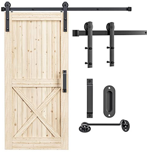 Signstek 6 ft/183cm Sliding Barn Wood Door Hardware Closet Kit with Door Hook and 2 Handles J Shape