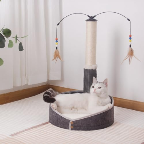 CanadianCat Company | Kratzstamm für Katzen - Bella - Kratzsäule mit gemütlichem Katzenbett inkl. Kissen | mit 58cm-hoher Kratzsäule | ca. 38 x 38 x 83 cm