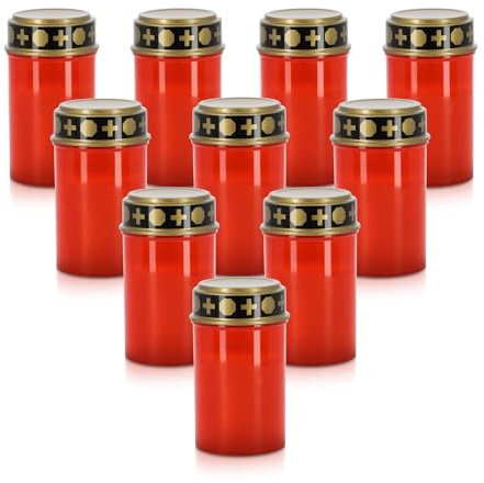 LED Universum - Luz LED para tumba roja, funciona con pilas, de plástico con efecto parpadeante, resistente a la intemperie, IP44, altura de 12 cm, luz conmemorativa (rojo, 10 unidades)