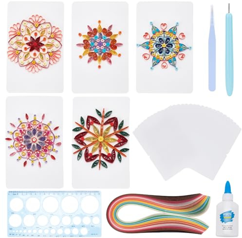WEBEEDY Set di 20 kit per quilling di carta, per principianti, fai da te, con strisce di 36 colori, 20 carte, strumenti per quilling di carta e forniture per la casa, decorazione artistica da parete,