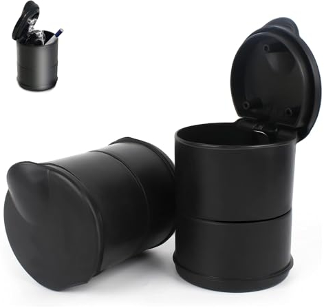 VireEyU 2 Pezzi Cestino per Auto con Coperchio, Adatto per Portabicchieri e Portiere dell'Auto, Piccolo e Compatto, Ideale per Auto, Casa e Ufficio, Nero