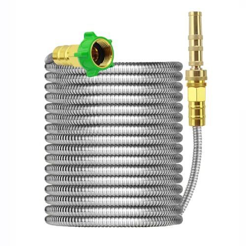 Portable Retractable Metal Water Hose100ft,304 Stainless Steel Expandable Garden Hose with Copper Bullet Hose Nozzle,Corrosion-Resistant Outdoor Water Pipe Patio Yard with 4 Function Sprayer(100FT）
