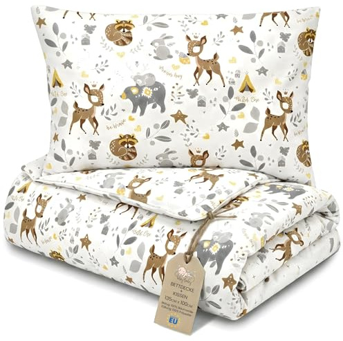 Totsy Baby Trapunta per bambino cotone 100x135 - piumono culla neonato set Imbottitura per piumone 100 x 135 cm con cuscino 40 x 60 cm per ragazzi e ragazze Oeko-Tex Cervo