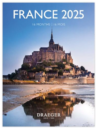 DRAEGER PARIS 1886 - Small Wall Calendar 2025 14 x 18 cm - Sept 24-Dec 25-12 Themed Photos - 7 Languages - High Quality Paper - Elegant Design - Lunar Calendar and School Holidays