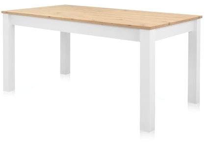 KHG Esstisch ausziehbar weiß Landhaus, Küchen-Tisch aus Holzwerkstoff weiß foliert, Deckplatte Holzoptik Asteiche foliert, 100kg belastbar, 160-215 x 75 x 90 cm (B/H/T)