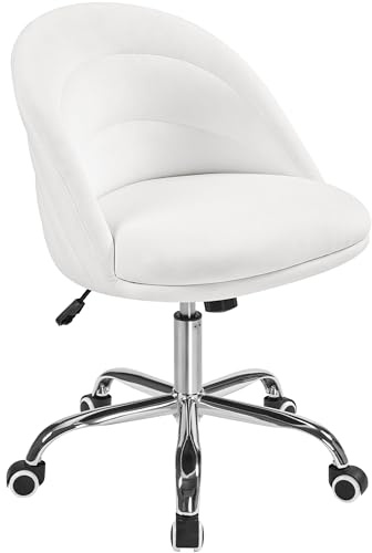 Yaheetech Cute Velvet Swivel Vanity Chair Upholstered Armless Desk Chair with Adjustable Seat Height for Home Office Bedroom White