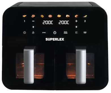 SUPERLEX 9L Dual Air Fryer with Visual Window, 2x4.5L Baskets, 8-in-1 Presets, 2400W Energy-Saving, Digital Touch, Oil-Free Healthy Cooking, Durable Non-Stick Coating