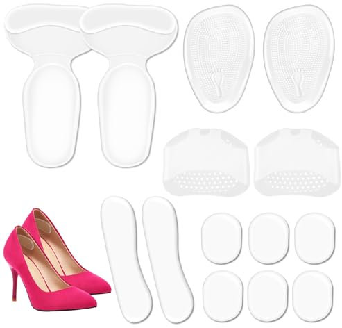 14 Stück High Heel Pads, Fersenschutz Anti Slip, Anti Slip Heels Pads, Fersenkisse, Ballenpolster, Wiederverwendbare Fersenhalter, Anti Slip Schuhkissen für Fersen, Einlegesohlen für Zehen