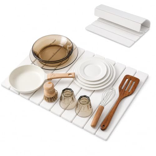 Volminex Alfombrilla Escurreplatos de Diatomita, Absorbente Alfombra Escurreplatos, Alfombrilla Fregadero Cocina Plegable, Alfombrilla de Barro de Diatomeas para Secar Platos (Blanco, 30 x 40 cm)