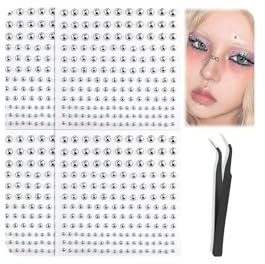 Kinretixia 4 Stück Lippenstecker, Fake-Nasenstecker, Augenbrauenstecker, nicht durchdringender Nasenstecker zum Aufkleben auf silberne Bauchnabelaufkleber, cooles Punk Y2K